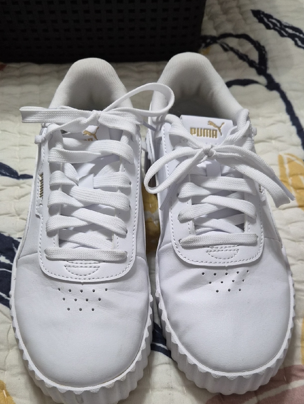 Puma White Leather Platform Trainers with Gold Logo